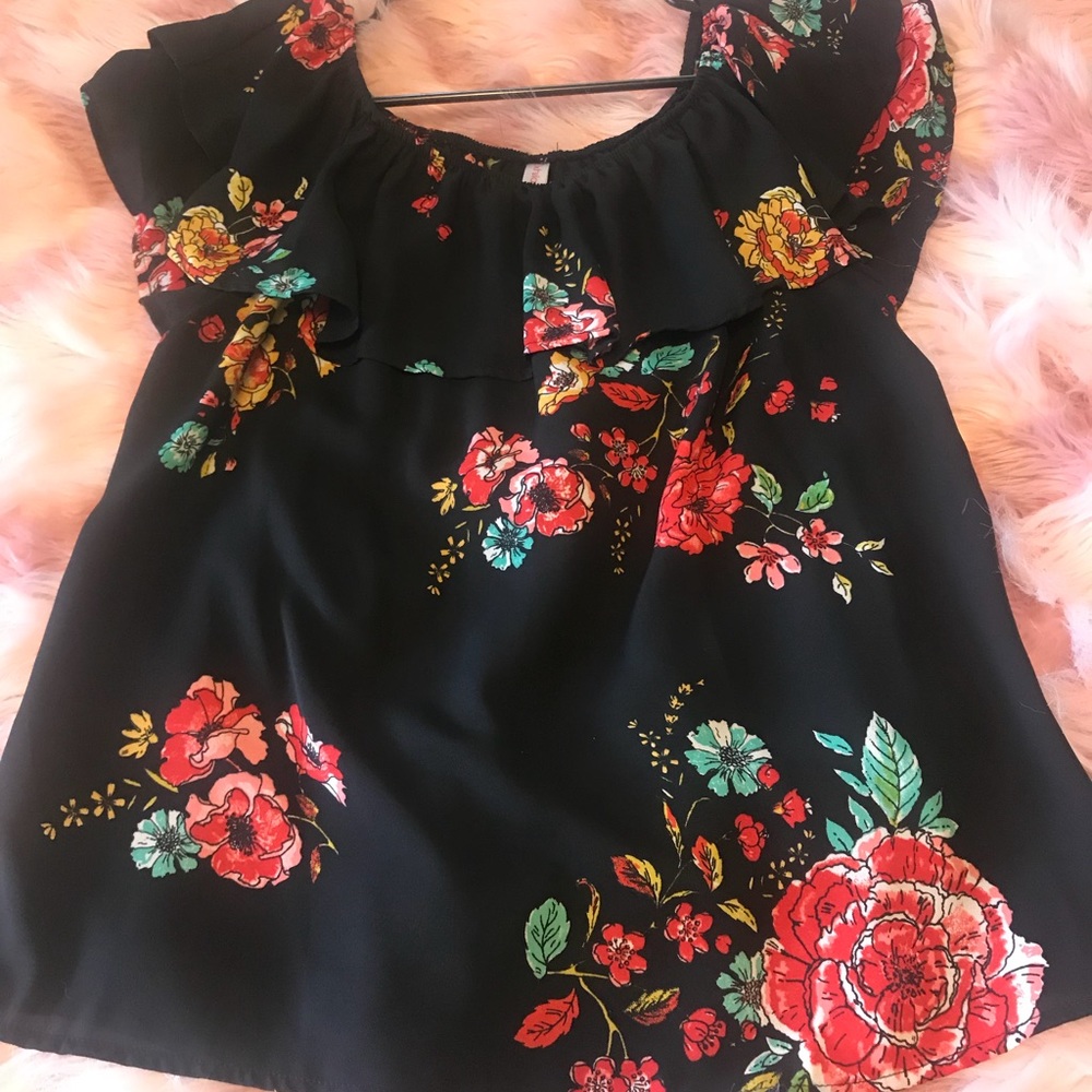 Black floral shirt
